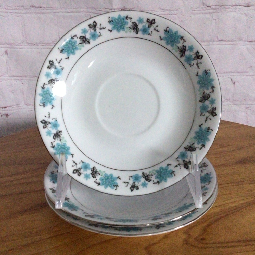 Vintage Blue Floral Saucers - Set of 3